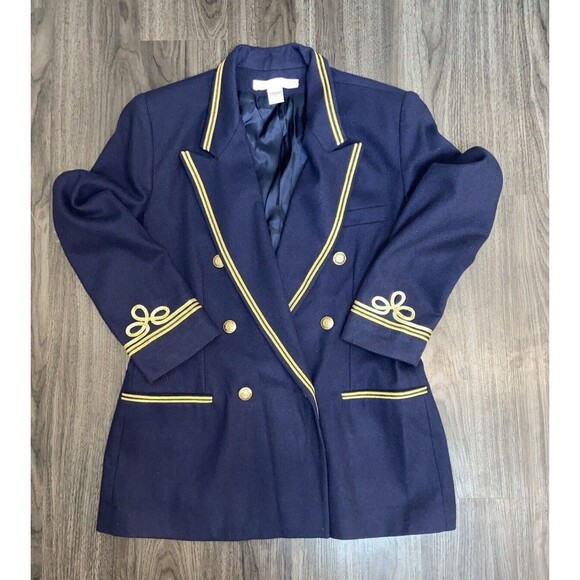THE LIMITED Wool Navy Double Breasted Blazer Long Nautical w/Shoulder Pads Large - Picture 5 of 16